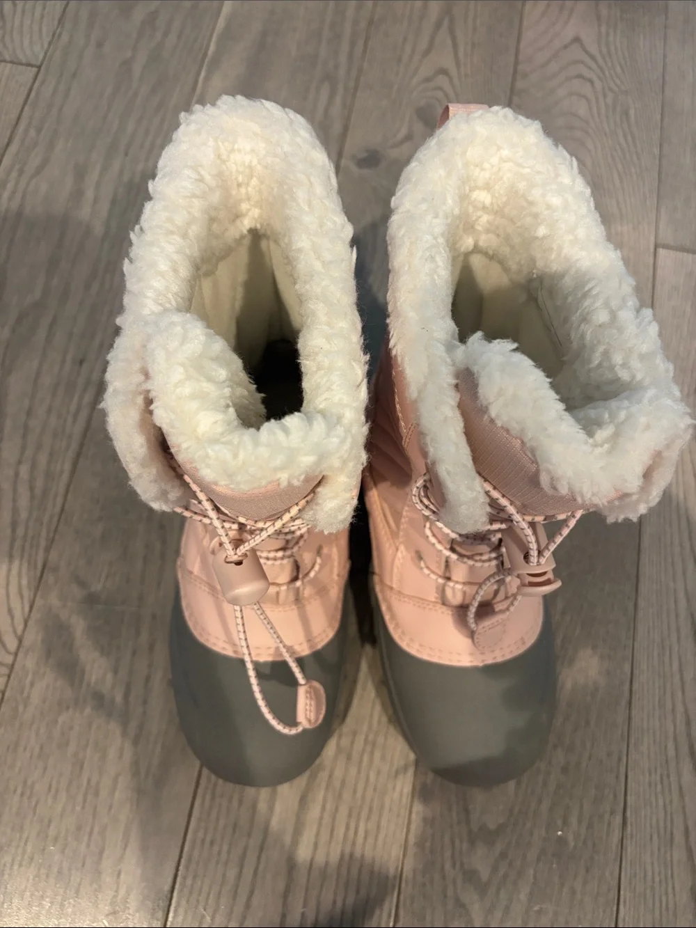 Girls Pink and Gray Kids Snow Boot with Faux-Fur Collar